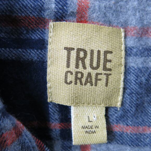 TRUE CRAFT *NWT* Flannel Shirt Boys Size L Button Down Plaid Blue Shirt Casual - Picture 3 of 5